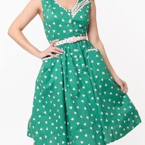 Green Heart Print Dress from Unique Vintage